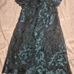 Elegant Lace Dress in Teal and Black